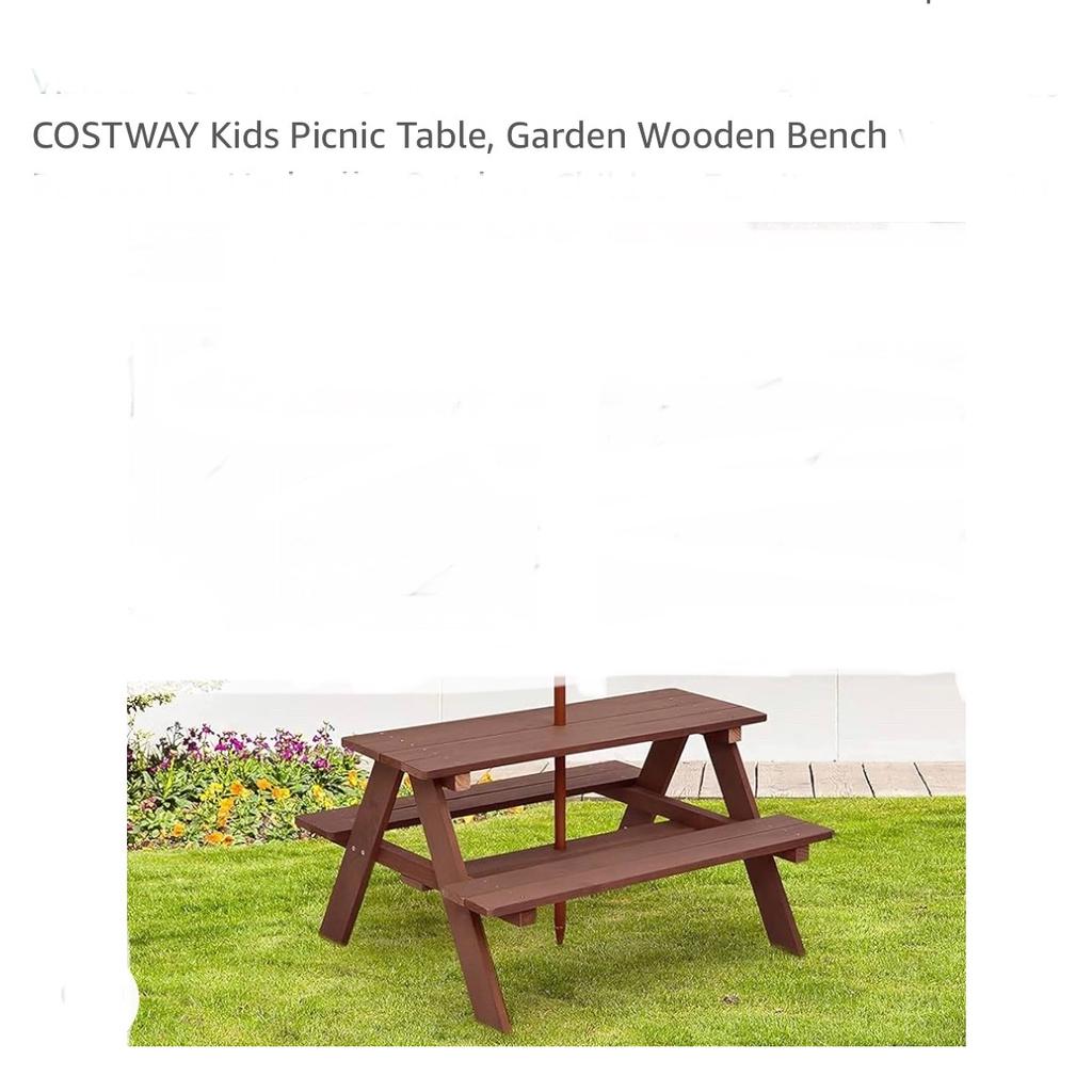 COSTWAY Kids Picnic Table, Garden Wooden Bench Children Furniture
