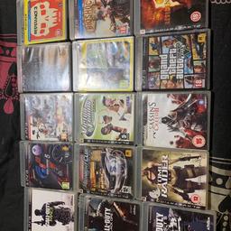 PS3 games . 15 in total list is

Call of duty mw3
Call of Duty Black Ops
Call of Duty ghosts
Gran turismo 5
Midnight club Los Angeles
Tomb Raider underworld
Mag
Virtual tennis 2009
Assassins creed 2
Skyrim
Little big planet 2
Grand theft auto 5
Resistance3
Bio shock infinite resident evil