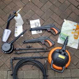 accessories for Vax V3 pressure washer
including 2x trigger handles 2x Lance's, 1x lance extension 1x brand new car wash brush and 1 x rotary brush plus 1 xwhite foam attachment,1x patio cleaner attachment
c/w satchet of detergent,high pressure hose,3x lance nozzles