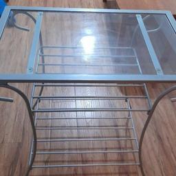 Metal glass 3 tier table,  sturdy, heavy duty , excellent condition.  Reduced to sell now £15  no offers