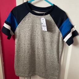 BNWT grey T-shirt with striped sleeves. Age 4yrs