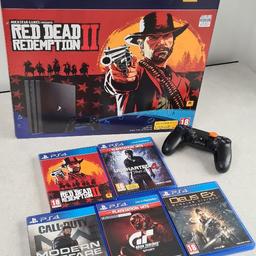 Sony PS4 Pro 1TB boxed (Red Dead 2 edition). Excellent condition. Comes with 1 black controller and charging cable, console power cable, HDMI cable with an assortment of games to include.
- Call of Duty Modern Warfare 2019.
- Uncharted 4, A thiefs end
- Gran turismo sport
- Deus Ex mankind divided.
- Red Dead Redemption 2.

Collection only from B20, Birmingham.

£220