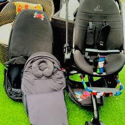Maxi cosy baby push chair set . A complete travel system.

Suitable from birth to 3.5 years (up to 15kg)

2 baby car seat with push chair/
baby seat and baby cover for new born ( untouched)
Toddler seat and handles for attachment.
Extra car baby seat if you want that is in ok condition
isofix

Carry cot and car seat with adapters, shopping basket, 5 point harness, T-bar seat.

Toddle car seat

In Excellent condition, very little use. Some small scratches on frame, hardly noticeable, does not affect performance.

The second car seat is extra is in good condition but without canopy.