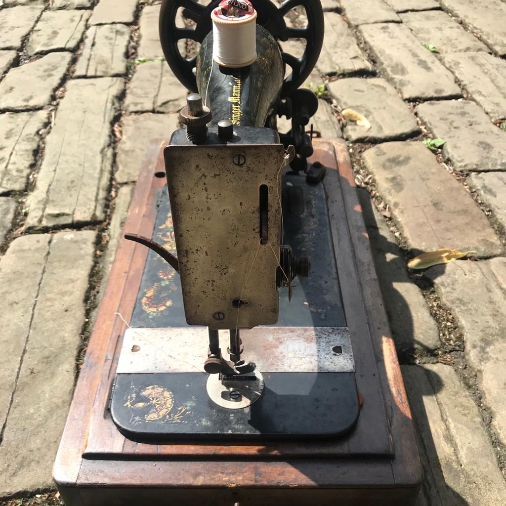 Singer Sewing Machine (Antique) - Hand Crank / Manual operation (serial no. 11530440) with wooden cover case. Year of manufacture 1893 verified via the serial no. In good condition considering it is 130 years old!! Sensible offers considered.
Buyer collects or postage can be arranged at