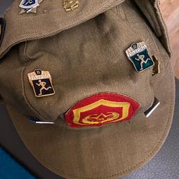Selling this rare Russian Military canvas hat … from Olympic badges and stamp in hat was Russian army surplus from days leading up to collapse of Berlin Wall and was last time Russia competed in Olympic’s under its old title name

Open to offers