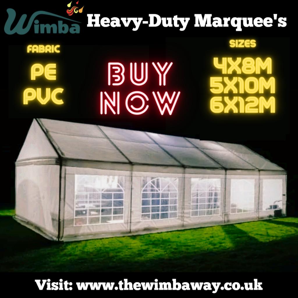 Delivery or collect any day!
NEW
Prices:
PE range
4x8m – £500 inc VAT
5x10m – £685 inc VAT
6x12m – £1,050 inc VAT
PVC range
4x8m – £895 inc VAT
5x10m – £1,100 inc VAT
6x12m – £1,650 inc VAT
A VAT receipt can be provided.
Each comes with:
-	Heavy duty galvanised anti-rust steel frame;
-	FREE ground bar included for extra support;;
-	Thick 38mm x 1mm steel poles;
-	42mm x 1.2mm steel connectors;
-	220gsm white PE material or 500gsm fire resistant PVC