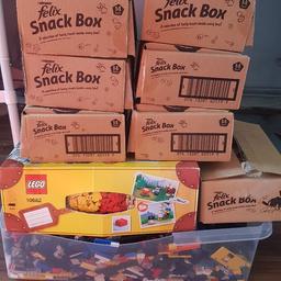 9 boxes with plastic tub full of lego bricks