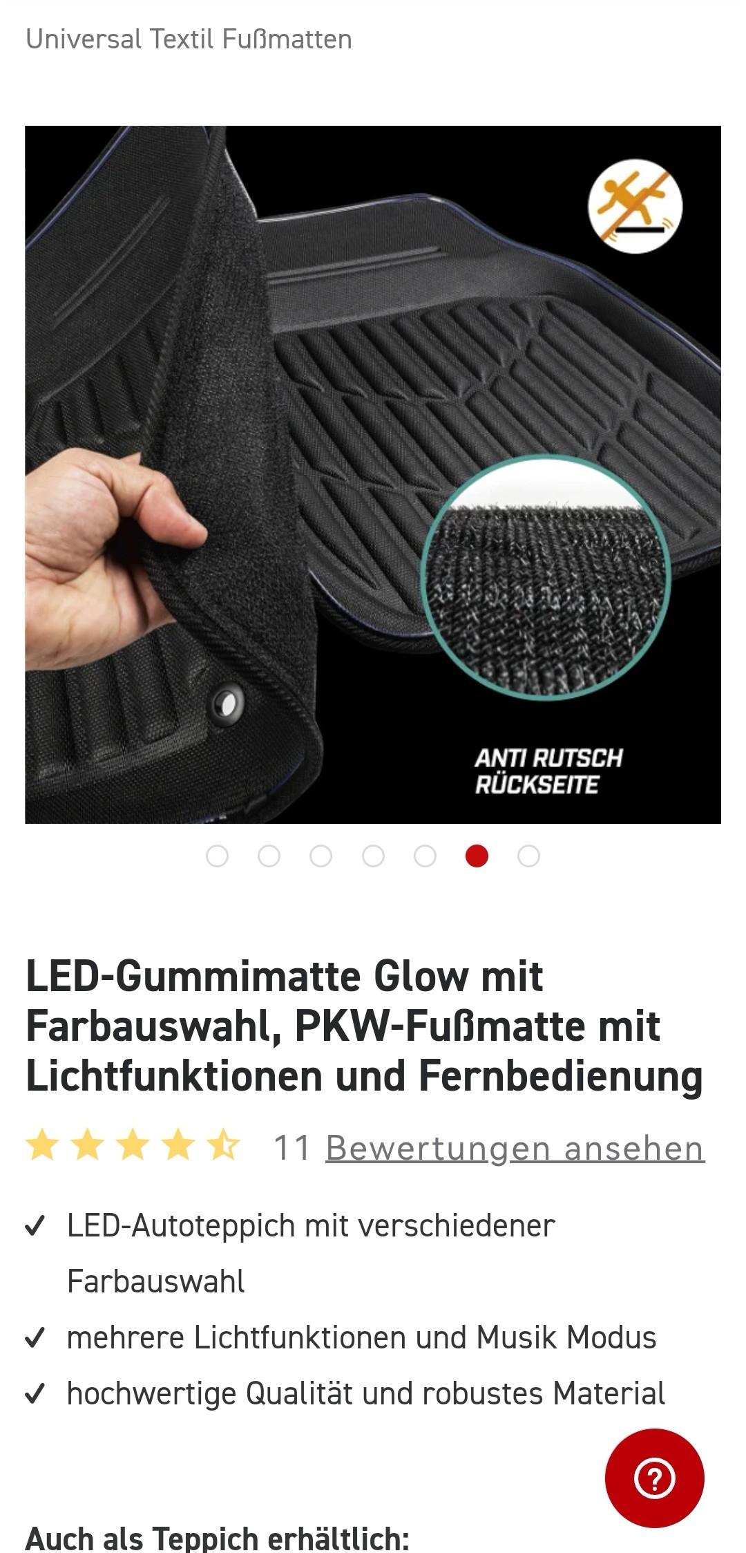 LED-Gummimatte Glow mit Farbauswahl, PKW-Fußmatte mit
