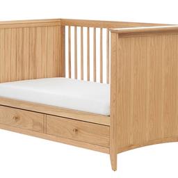Mothercare Knightsbridge Cot Bed with Top Changer. 

3 different levels positions from infant up to 5 years old.  

A classically designed cot bed with storage space that looks great in any nursery.
	•	Timeless styling with beautiful craftsmanship
	•	Detailed dove tail joints
	•	Solid oak and real oak veneer finish
	•	Cot bed with large built in underbed storage drawer
	•	Three mattress base heights
	•	Converts to a toddler bed
	•	Requires a 140x70cm mattress (sold separately)
	•	Dimensions: 78 x 156 x 94cm

Used. Like new. No marks. Collection only. 

RRP £845

RRP £600 Mothercare Knightsbridge Cot Bed
RRP £100 Mothercare Knightsbridge Top Changer
RRP £145 Mothercare Knightsbridge Cot Bed Airflow Mattress