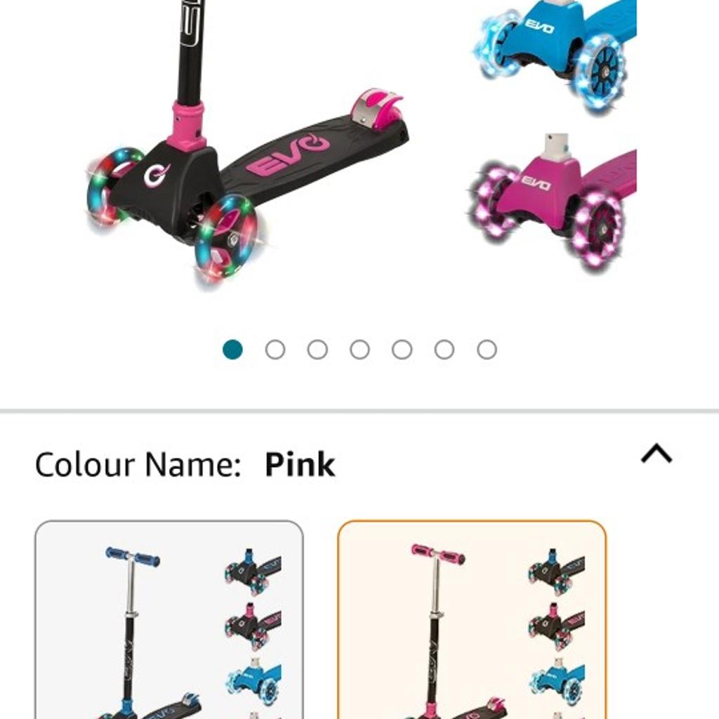 Flashing lights scooter. excellent quality and value for money item. colour is pink and black. RRP £49.99 on Amazon.

collection from jb bargains, unit 21, arndale, Accrington.

please see my other items.