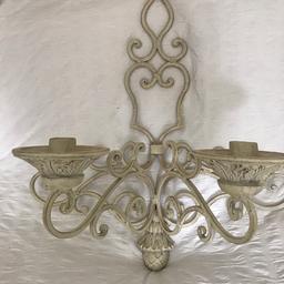 Stunning double sconce 52cm drop 26cm from the wall
Off white/ ivory cast iron. Ornate and heavy