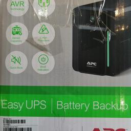 Battery Backup APC by Schneider
Output Capacity: 900VA/ 480 Watts
Output (on Battery) 230V+/- 10%
Input Power: 220 - 240V
Dimensions: 35.5 x 12.0 x 16.0cm
Weight: 6.0kg
See pictures for full description and condition
Never used/opened and in original box
Collection preferred