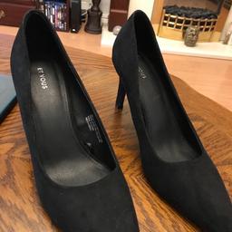 Like new black heel shoes, size 7, suede look, worn once (see pics) from Matalan, no box, comes from a smoke free home, pick up only wv13.