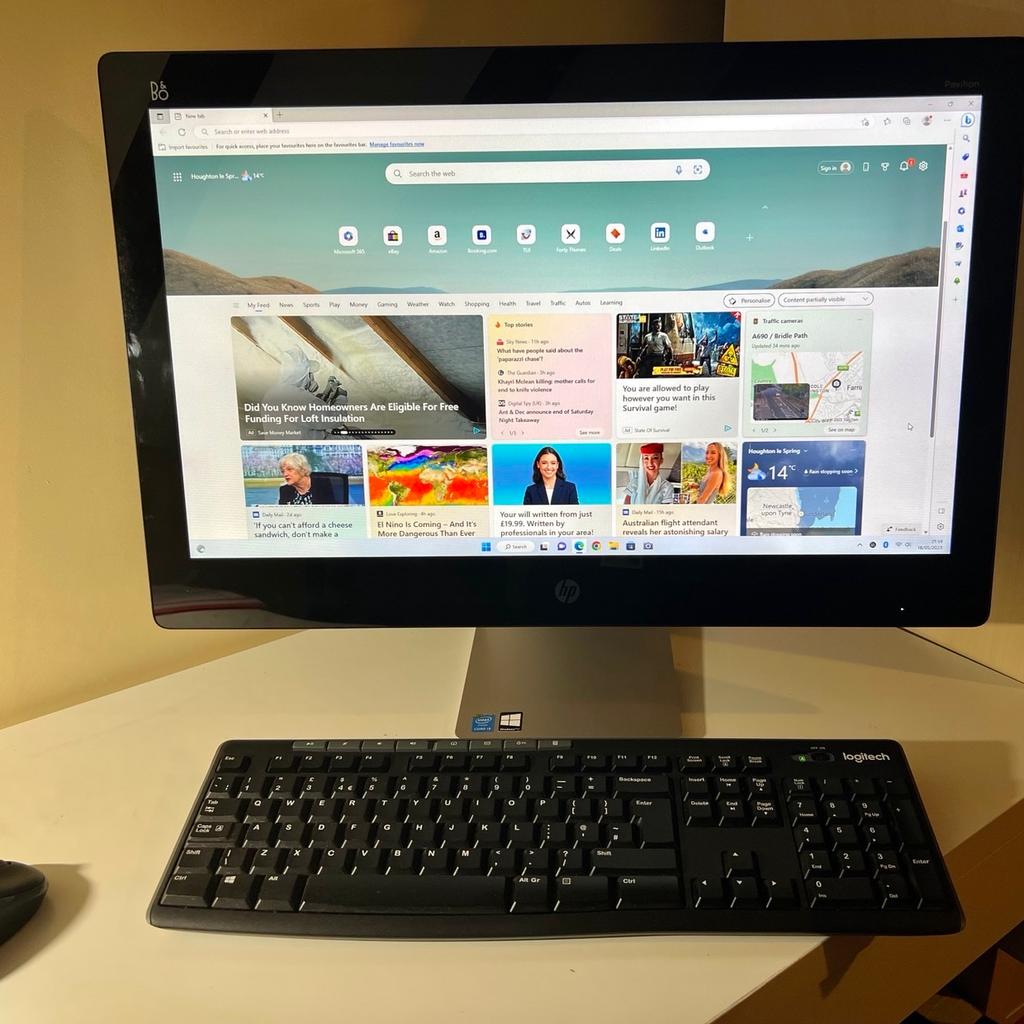 This was £1200 when New

Complete All in one Pc - with Wireless keyboard and mouse
Ultra Fast
HP Pavilion HD All in One Pc
27inch Screen -excellent picture quality
Intel Core i3-4170T @ 3.20Ghz x 4 Threads
Intel HD 4400 Graphics
Excellent sound -
Built in Speakers
Excellent sound -
Bang & Olufsen Audio speaker system
256GB SSD- up to 20 x Faster Than Standard Hard-drives -No Lag Or No Slowing Down
Massive 8GB Ram
Latest version-
Genuine Windows 11 64bit -setup for easy use
Super Multi DVD Double layer
WiFi
Webcam
Bluetooth
HDMI Port
4 x USB Ports
Lan Port
card reader
Headphone port
Fan cleaned and processor heatsinked
Comes with lead
It's quiet and very clean
Many programs installed including office photoshop,open office,Microsoft anti virus, CD burner, Bluestacks,cleaner and many more
Everything fresh installed