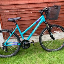 Used in good condition with a few scratches as seen in pictures. Frame size 18 inch wheel size 26 inch only selling as have bought another bike. Turquoise in colour ONO needs to go