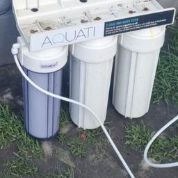 3 stage water filter with brand new filters for fish tanks and ponds removes chlorine etc straight from hose