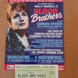 Flyer and ticket stubs from the performance of Willy Russell's Blood Brothers at the Liverpool Empire n December 2000.