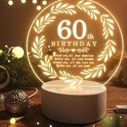 60th Birthday Gifts , 60th Birthday Decorations for Men, Engraved Led Light 60th Birthday Gifts.

When we first time to saw the lamp we couldn't believe our eyes. It was actually a 2D flat acrylic panel, but has a 3D visual impact! It makes your room more interesting.

This is a warm night light on your bedside table, that helps them relieve stress and promote sleep having a good night.
This 3D LED lamp can be used at home, such as in bedrooms, study rooms, living rooms, bathrooms, etc.

Switch mode: Button
Power Supply: USB
USB Cable Length: 1m

Local collection preferred from a safe spot, Tesco Express Tulketh Mill PR2 2BT. Protects both seller & buyer.  

### For sent items-Any PayPal payments; buyer pays all fees or FULL payment sent as only fair.
 
I don't do bank transfers or Western Union.

Humblest of apologies.