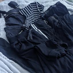 A mixture of 6 items.

FOR TALL SKINNY GIRLS AGE 8 UPWARDS

Black denim dungarees H&M
2 BLACK SKIRTS 915 AGE 9
RIVER ISLAND LEGGINGS AGE 8

ATMOSPHERE STRIPED T SHIRT AGE 8