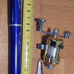 noch NIE verwendet

- Teleskopangelrute im Kugelschreiber Design
-Zusammengesetzt nur 20cm lang
- in der Anwendung 1m Lang
- Köder speziell fürs Eisfischen (€5)
- inkl. Schnur 0,35mm, 25m

auch versand möglich, zzgl. Versandkosten