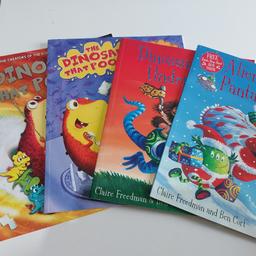 4 very well known children's books, Aliens love Panta Claus, Dinosaurs love underpants, the Dinosaur that pooped Christmas and the Dinosaur that pooped the past, good condition