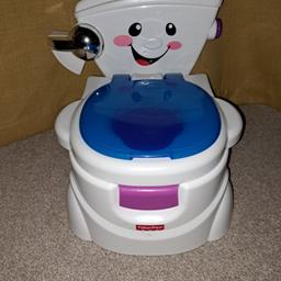 Fisher price singing potty has been used but my son goes on the big Toilet now so is no longer needed.. all parts can be disinfected.. just needs new batteries as my son used to love it so much!
