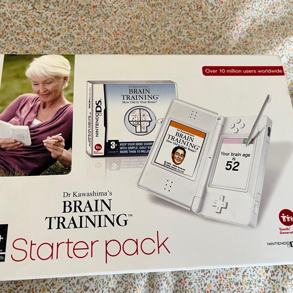 This pack contains one. white DS Lite with stylus, a DS Lite charger, spare stylus, instruction booklet and Dr Kawashima's Brain Training:
New