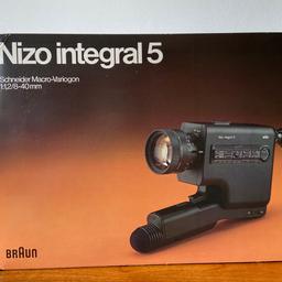 A vintage, Braun, 
Nizo, Integral 5
SUPER 8 Camera
Still in box, complete with instruction booklet.
Looks to be in good condition, though I haven't tested it.
Happy to post.
