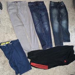 2 pairs of Next jeans,
1 Next trousers,
1 adidas joggers and free shorts.
Used but still good to wear