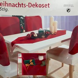 Original verpackte Weihnachtsdeko,
KOMPLETT
4 Stuhlhussen mit Aufbewahrungs-Tasche
1 Tischläufer
nur fürs Foto ausgepackt
€20.- NEUER PREIS €10.-
