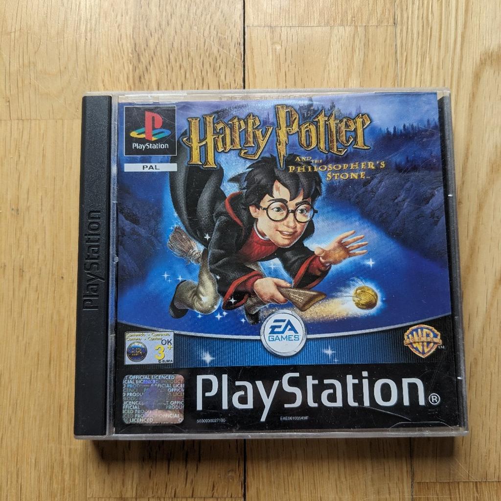 Harry Potter and the Philosopher's Stone for the PS1.
Complete with instructions manual, the case has some minor scratches, but overall it's in really good condition.

This game was released in 2001 and developed by Argonaut en published by EA games.
Even though this game was released in several different platforms (PC, PS1, PS2, GBC, GBA), each of these are completely different games from each other, not ports.
This version of the game (PS1) has always been a fan favourite.