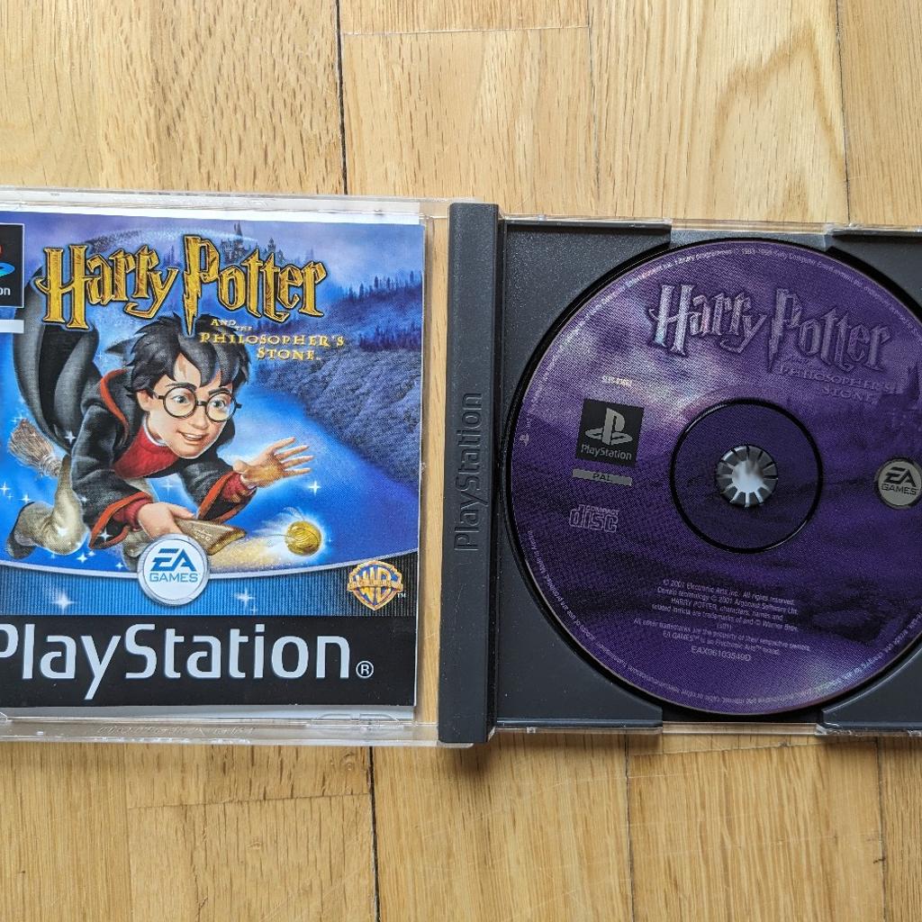 Harry Potter and the Philosopher's Stone for the PS1.
Complete with instructions manual, the case has some minor scratches, but overall it's in really good condition.

This game was released in 2001 and developed by Argonaut en published by EA games.
Even though this game was released in several different platforms (PC, PS1, PS2, GBC, GBA), each of these are completely different games from each other, not ports.
This version of the game (PS1) has always been a fan favourite.