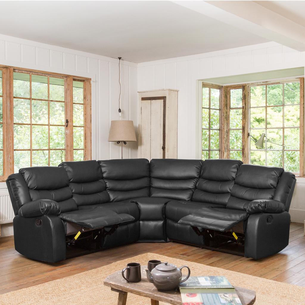 Discover comfort and style with the Roma Leather Recliner Sofa!

This stunning set includes a 3-seater sofa measuring 100cm in height, 210cm in width, and 94cm in depth, a 2-seater sofa measuring 100cm in height, 155cm in width, and 94cm in depth, and a cozy armchair measuring 100cm in height and 94cm in depth.

For those looking for a complete lounge solution, the Roma set also includes a spacious corner sofa measuring 95cm in height, 220cm in width, and 220cm in depth.

Upholstered in rich leather and featuring adjustable recliner function, this sofa set is the perfect blend of comfort and style. Upgrade your living space today and enjoy relaxing like never before with the Roma Leather Recliner Sofa!