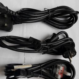 3 Power Cords UK Plug to IEC Cable all in good condition.
Connector A 3 Pin AC UK Plug

Certified to British safety standards

Suitable for PC base units, Monitors, Printers

& Photocopiers and many more

electrical equipment.These are genuine 13 Amps fuse, fully compatible with a wide range of high-power devices, such as

Electric Kettles up to 3500W,

Desktop Computers,

Computer Monitors,

Printers,

Audio Equipment,

Projectors,

Kitchen Appliances,

Medical Equipment,

Professional Lighting Equipment,

Server Racks for Data Centers and Server Rooms,

Laboratory Equipment,

Gaming Consoles, and many more.
£10 for the three plugs.

SOLD AS SEEN.
CASH ONLY ON PICK UP.
ANY QUESTIONS FEEL FREE TO ASK.