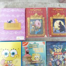 Set of dvds, two sponge bob, toy story three, two Simpson and complete third season Simpson. COLLECTION ONLY.