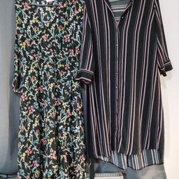 two dresses one striped shirt dress with three quarter sleeve and belt from new look navy and red striped' the other floral from oasis mock wrap looks lovely on