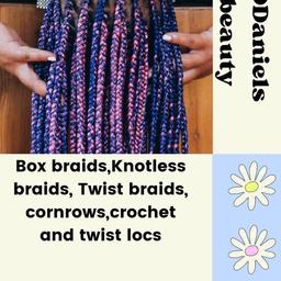 Box braids, knotless braids, crochet braids, twist braids and cornrows from £20