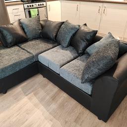 Colours:
 Brown/mocha,
 Black/grey

Specification:
Condition: Brand new
Material: Chenille fabric and PU leather
Comfy padded seats and cushions
Orientation: Left hand, Right hand
Standards: Fire Safety UK BS 5852 compliant

PRICE:
Price: £299.99 (Corner unit OR 3 and 2 Set)

PLEASE NOTE: £189 For 3 Seater Sofa ONLY
ASK FOR: "3+2 Seater, Corner Unit, 2 Seater, Armchair, Footstool" PRICE.

SAME OR NEXT DAY DELIVERY