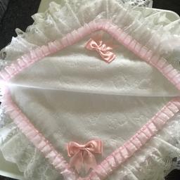 Hand made frilly/Lacy Blankets
(75cm x 100cm ) Three colour’s available ( pink /white/blue)
Made to order (£25.00)each
Message me for details, Cash on 
Collection Only.