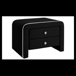 New X2 modern black faux leather bedside cabinets with two drawers.
White piping detail.
Beautiful sophisticated style.
Still sealed in box.