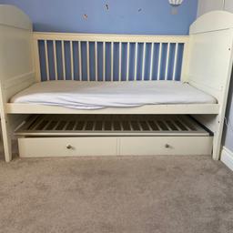 White M&S cot bed with mattress. Some marks on the framework - as shown in picture. Smoke free home. Hooton collection