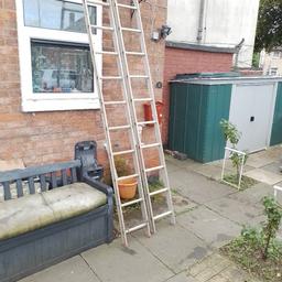 Good condition ladder 
2 section 
each section H 3.38 cm 
width 34 сm x 30 cm width steps 60 pound each
