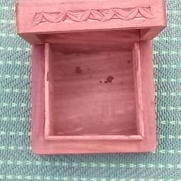 Small Wooden Trinket storage box, with hand carved inlays.  Used to keep jewellery, coins, beads, gold nuggets hahaha, but you get the picture.

Approx dimensions L16W16D6cm with hinged lid built within.

This could be converted into a lamp or even a key storage mounted on a wall.

Any low offers will be ignored or links being sent by scammers; naturally.

Local collection preferred from a safe spot, Tesco Express Tulketh Mill PR2 2BT. Protects both seller & buyer.  Old school 'click & collect'.