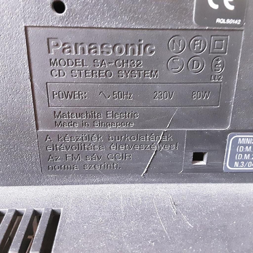 Gebrauchte Mini HiFi-Stereoanlage von der Marke Panasonic zu verkaufen.
Model: SA-CH 32
Sie ist benutzt, aber in einem gut erhaltenen Zustand und voll funktionsfähig.
Mit integriertem Cassetten-Doppeldeck, CD-Player und Radio.
Mit dabei sind zwei Lautsprecher und eine Fernbedienung.

Normale Gebrauchsspuren vorhanden!

Privatverkauf, daher keine Garantie und Rücknahme!
Versand nicht inklusive!
Bezahlung nur per PayPal Freundeoption oder Selbstabholung!