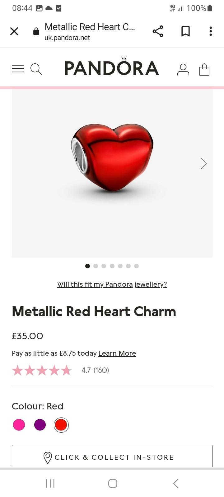 Pandora : Metallic Red Heart Charm