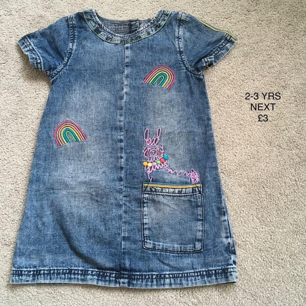 beautiful denim dress embroidered with alpaca & rainbows from next. in excellent condition. collection only form lower gornal dy3. Posting or delivery not an option - sorry.