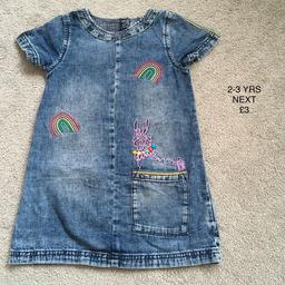 beautiful denim dress embroidered with alpaca & rainbows from next. in excellent condition. collection only form lower gornal dy3. Posting or delivery not an option - sorry.