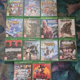 Xbox one games for sale/ all different prices

I've got all these xbox one games for sale
All good working condition

Crash Bandicoot N. Sane Trilogy £15 

family fun pack 4 games in 1 £15 

Crash™ Team Racing Nitro-Fueled £20 

Team sonic racing £15 sold

Fall out 4 £10

Farcry 4 complete edition £10

Call of duty advancd warfare £10

Call of duty WW 2 £10

wolfenstein the new order £10

Titanfall 2 £10

Trials fusion £10

GTA 5 £15 sold

Red dead redemption £15 sold