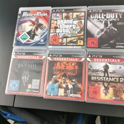 Hallo verkaufe hier 6 PS3 Spiele, die wenig gespielt worden sind. Das Stück kostet 5 Euro.
Gesamtpaket kostet 25 €

- Skyrim 5 
- Prince of Persia
- Tekken 6
- Gta 5
- Black ops 2
- Resistance 2