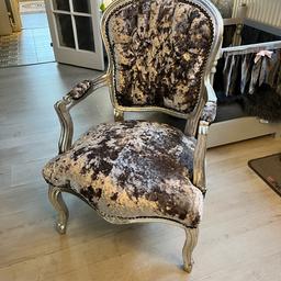 Lovely bedroom chair silver with silver crushed velvet, only selling due to house move cash on collection from Hornchurch Essex